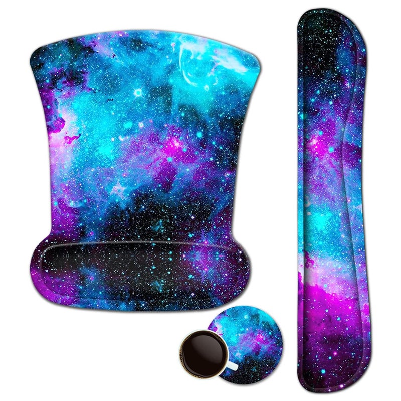 iVeze Mouse Pad with Wrist Support and Keyboard Wrist Rest Pad Set,Ergonomic Mouse Pads for Computers Laptop,Non-Slip Comfortable Mousepad w/Raised Memory Foam for Easy Typing & Pain Relief (Galaxy) - Image 1